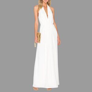 JILL JILL STUART V NECK PLEATED OFF WHITE GOWN